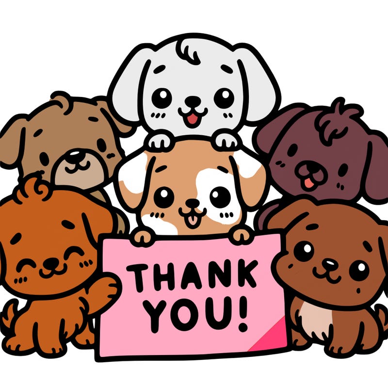 a bunch of cute dogs holding a thank you sign