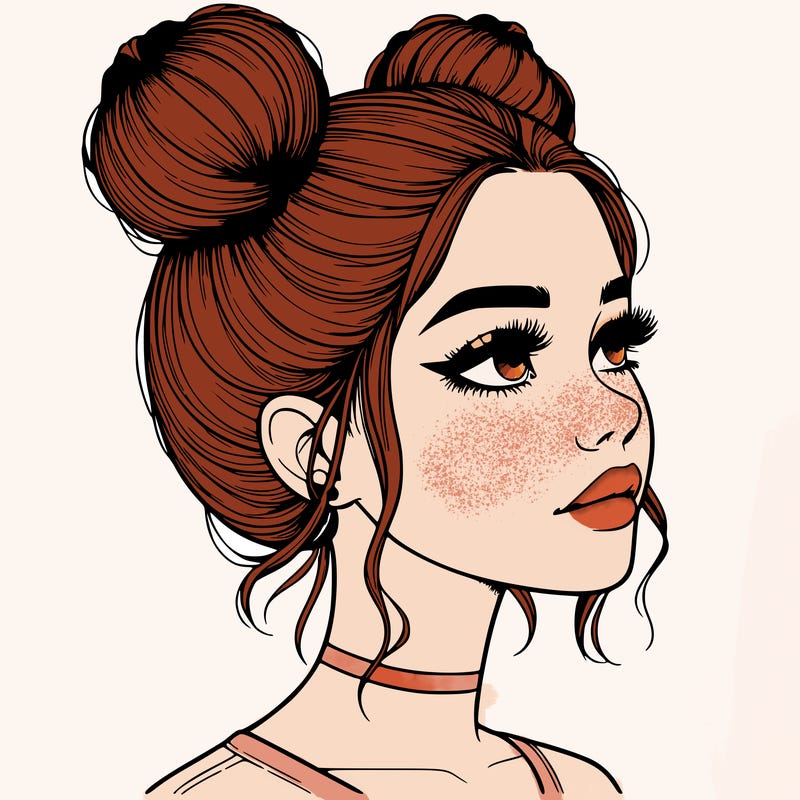 realistic girl with buns on the top of her head