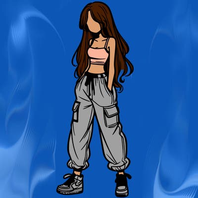 girl in baggy pants crop top and long hair
