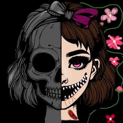 realistic girl with half skull mask