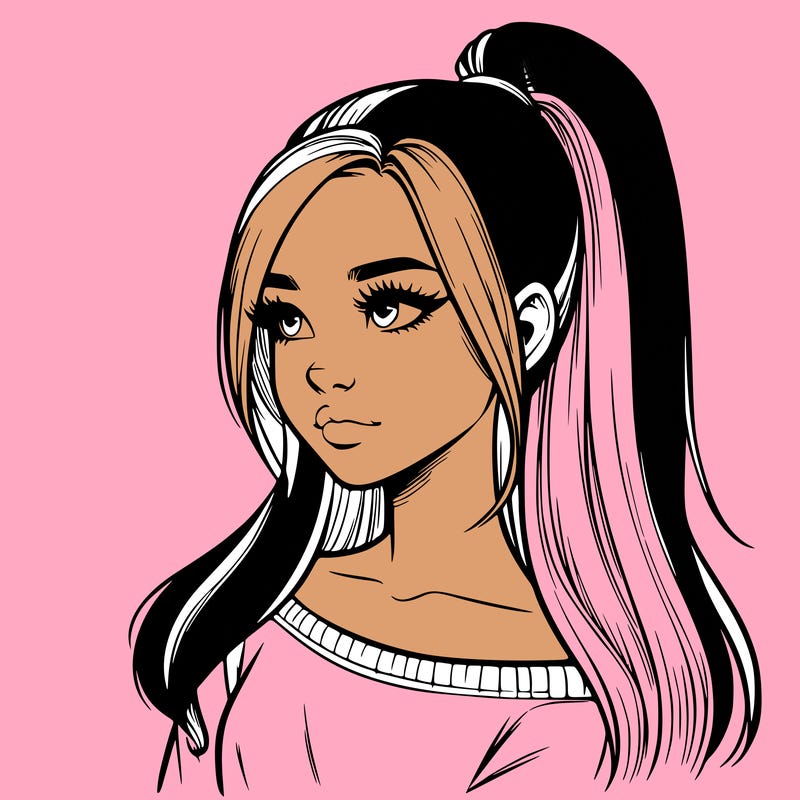 realistic girl with a high ponytail