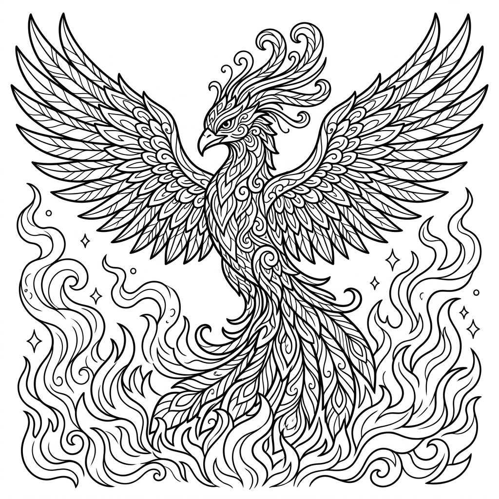 Phoenix Coloring Page - Majestic Bird of Rebirth — Color Pop