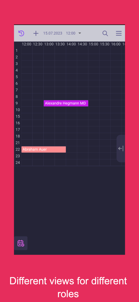 Reservation.Tools - A reservation schedule grid view showing bookings for different tables and times in the Reservation.Tools app.