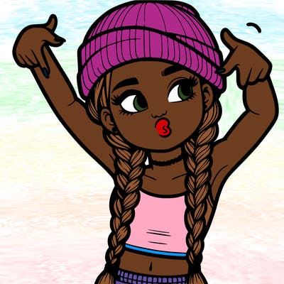 realistic teenage girl with braids and a beanie and crop top doing 🫶🏼