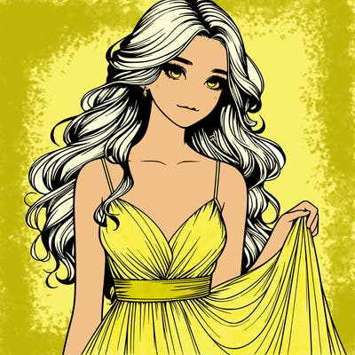 realistic girl in flowy silky prom dress