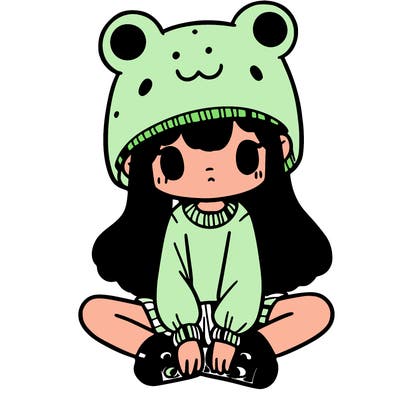 a girl wearing a frog hat and some frog socks