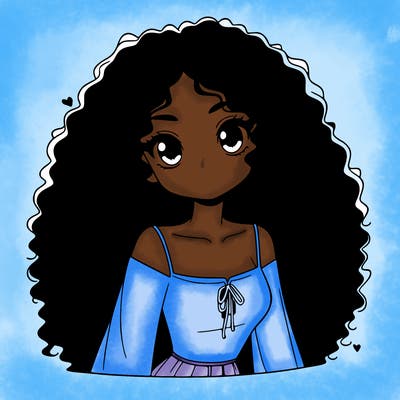 a black anime girl with long afro hair