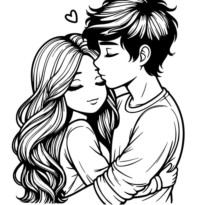 a realistic couple boy and girl hugging and kissing