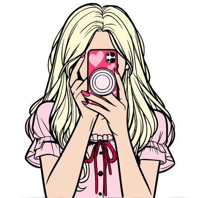 a realistic girl holding her phone taking pictures