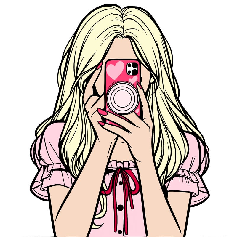 a realistic girl holding her phone taking pictures