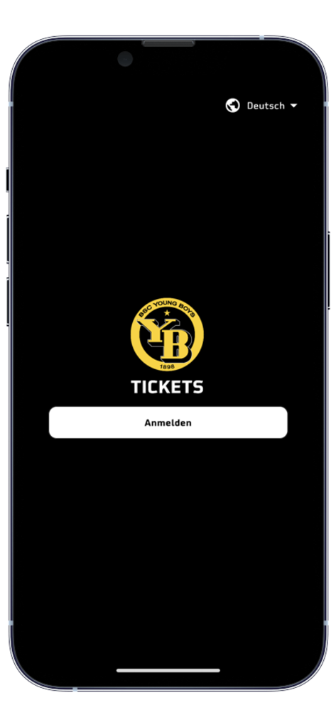 BSC YB Ticket-App - Login screen of the BSC Young Boys Ticket-App with club logo and login button