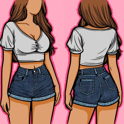 realistic girl wearing short pants and top