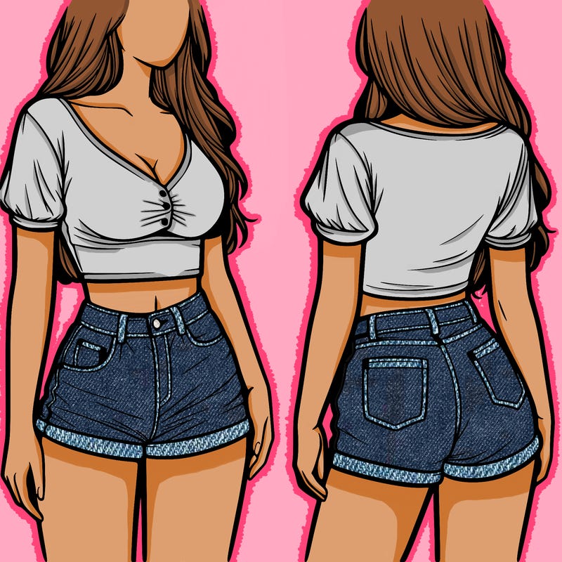 realistic girl wearing short pants and top