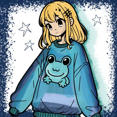 girl wearing frogging sweatshirt