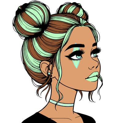 realistic girl with buns on the top of her head