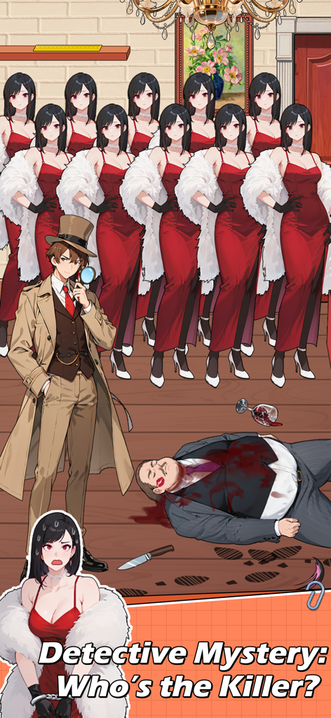 Ein Detektiv untersucht einen Mordfall mit mehreren identischen Verdächtigen in einem Rätselspiel