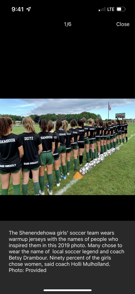 Shenendehowa girls soccer team wearing warmup jerseys with names of people who inspired them