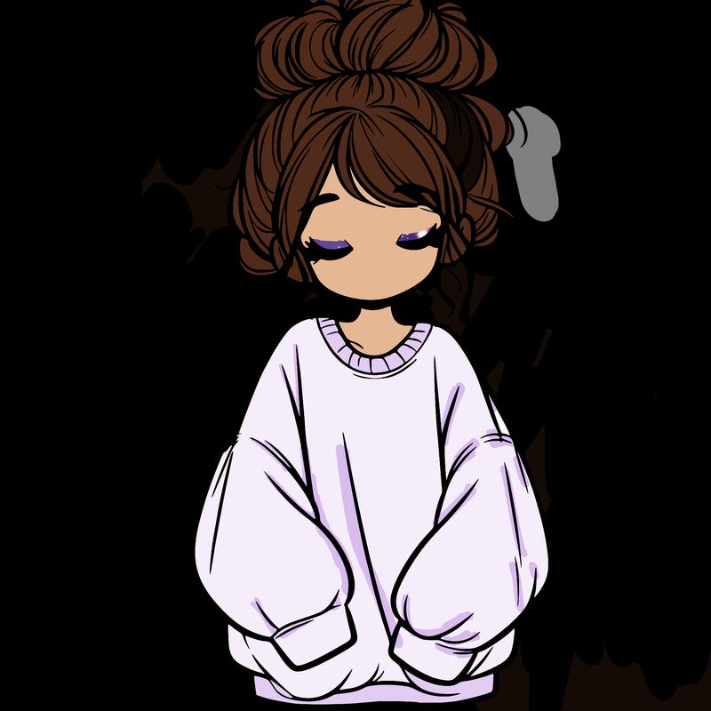 girl with baggy sweatshirt and messy bun