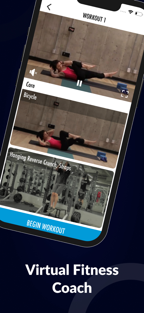 Beats Sports Athletic Training - Beats Sports app workout screen featuring video demonstrations for core exercises like bicycle crunches.