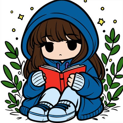 girl in oversized hoodie reading a book