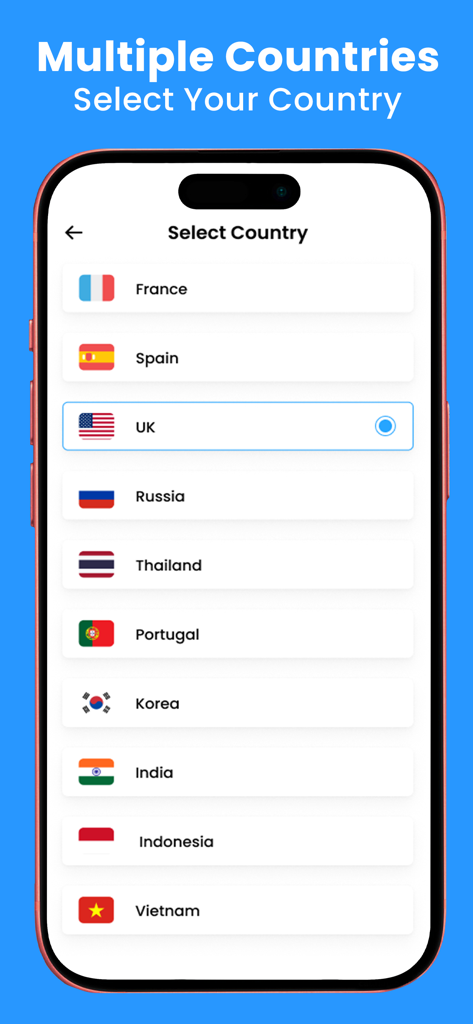 Interface for selecting a country with flags in the Street View Map and Navigation app
