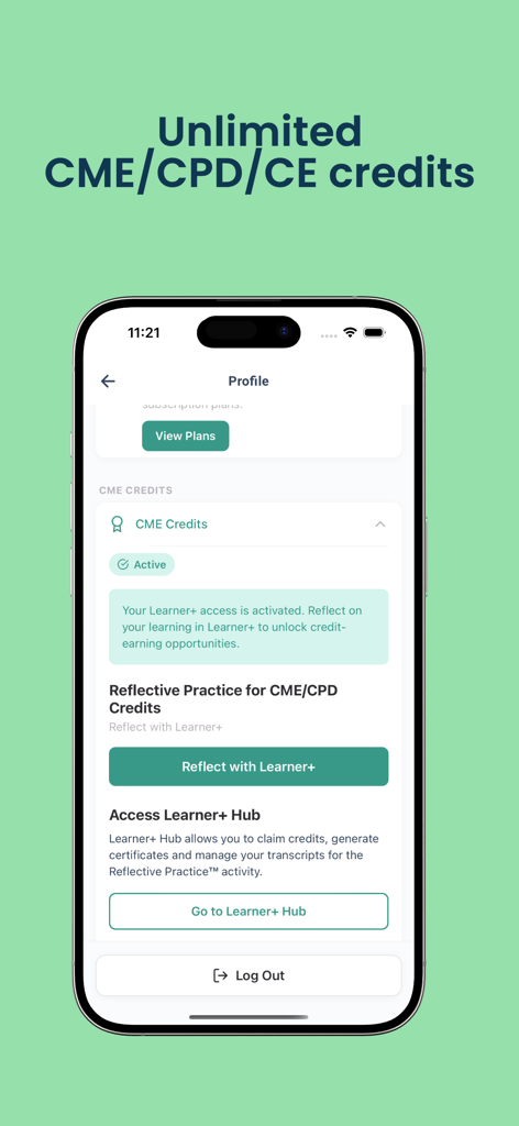 EvidenceMD- Medical Reasoning - EvidenceMD app profile screen showing options for unlimited medical continuing education credits