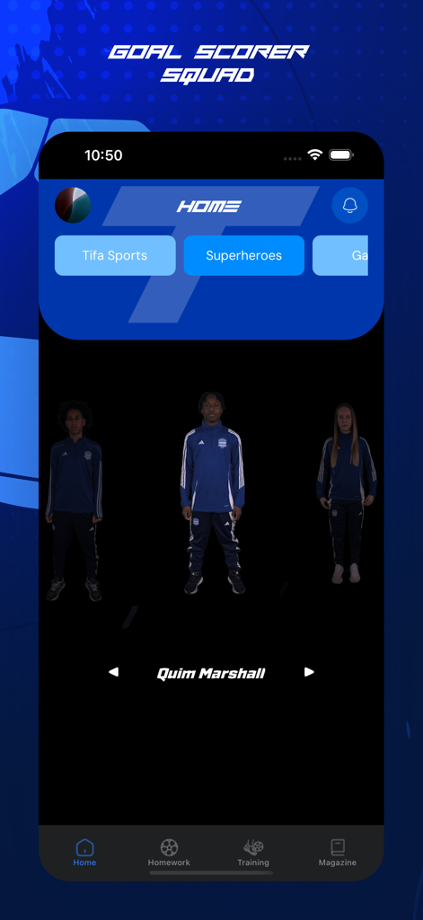 TIFA FOOTBALL STARS - TIFA Football Stars home screen showing the Superheroes squad for professional soccer training