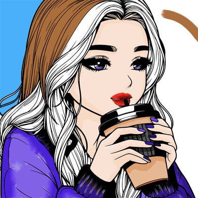 realistic girl drinking coffee
