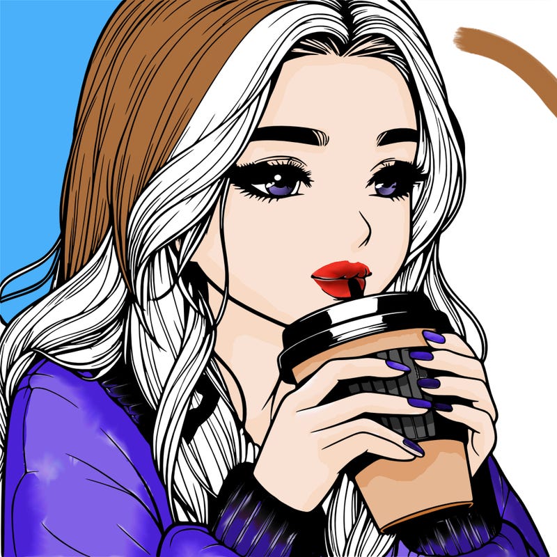 realistic girl drinking coffee