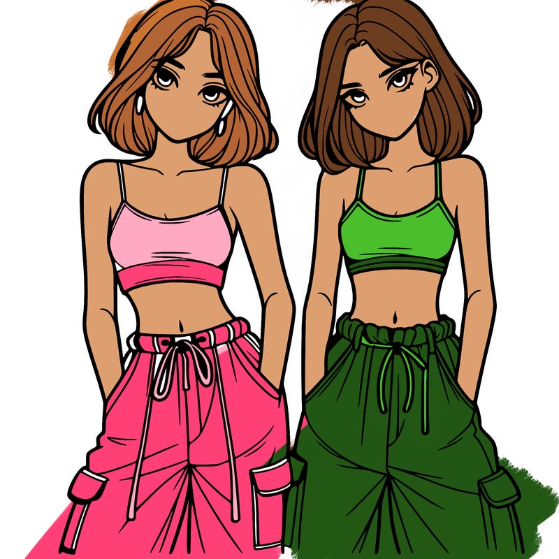 two girls with crop top with baggy pants