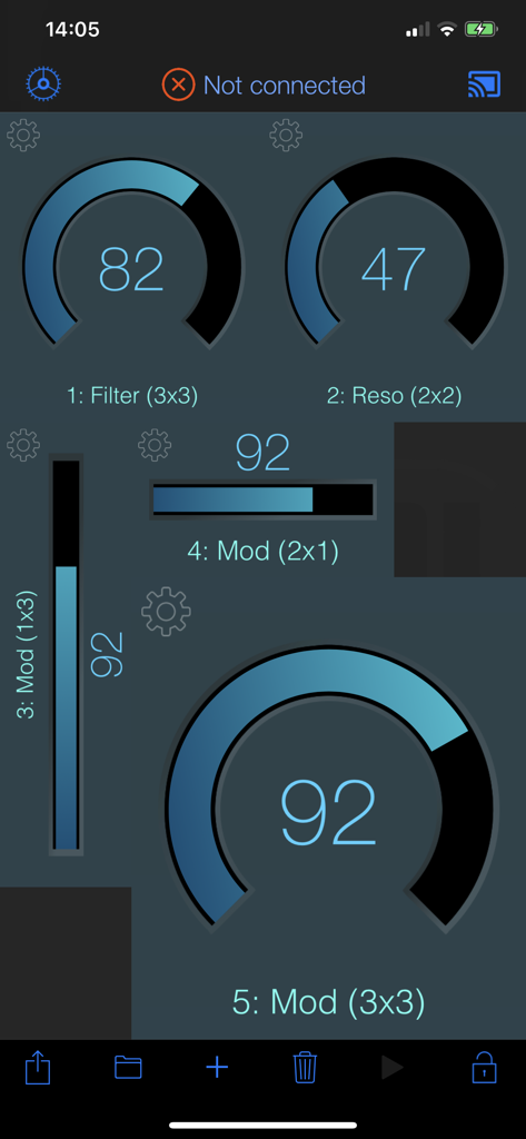 WiDI - MIDI Studio - WiDI app interface showing customizable MIDI knobs and sliders for music production