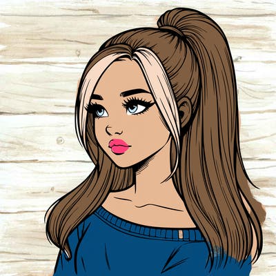 realistic girl with a high ponytail