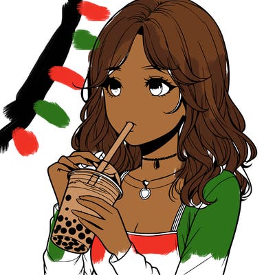 realistic girl drinking boba tea