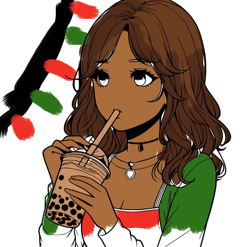 realistic girl drinking boba tea