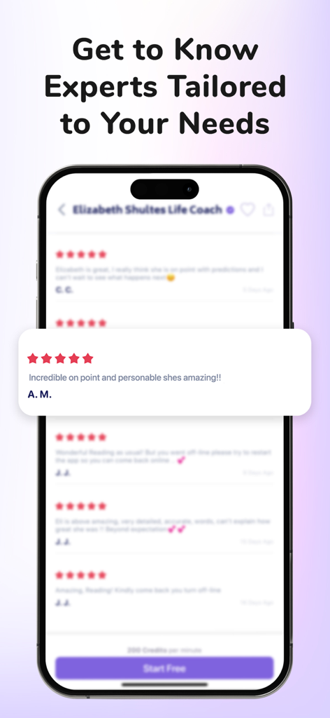 Binnaz app screen showing five star user reviews and ratings for a professional life coach