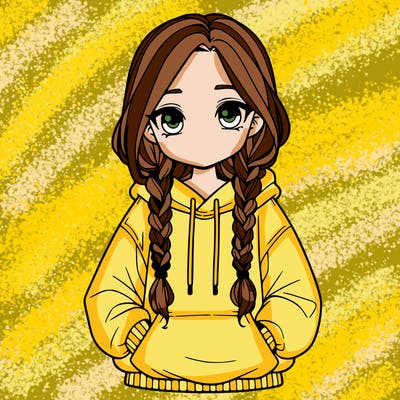 a realistic girl with a oversized hoodie and she has braids