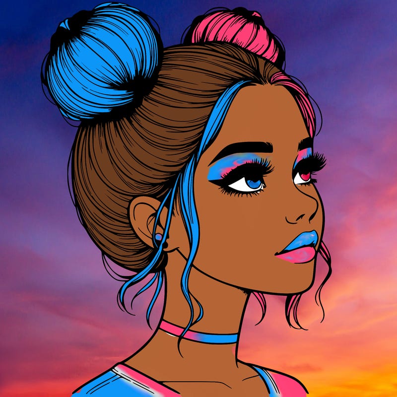realistic girl with buns on the top of her head
