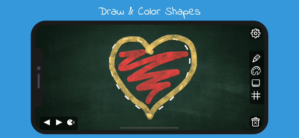Digital chalkboard showing a heart shape colored in red within the BabySmart app