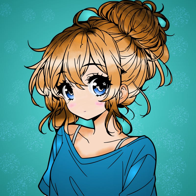 a beautiful anime girl with a messy bun