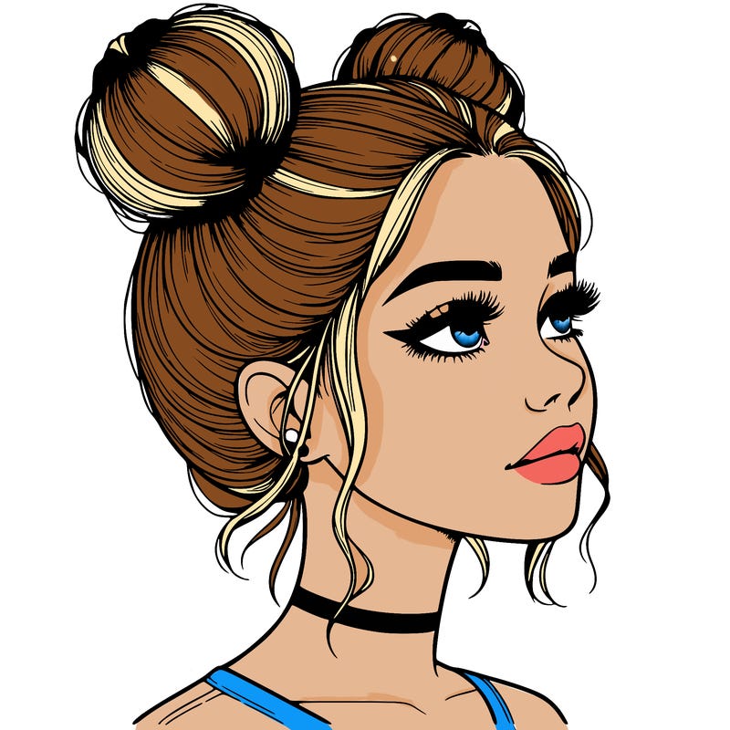 realistic girl with buns on the top of her head