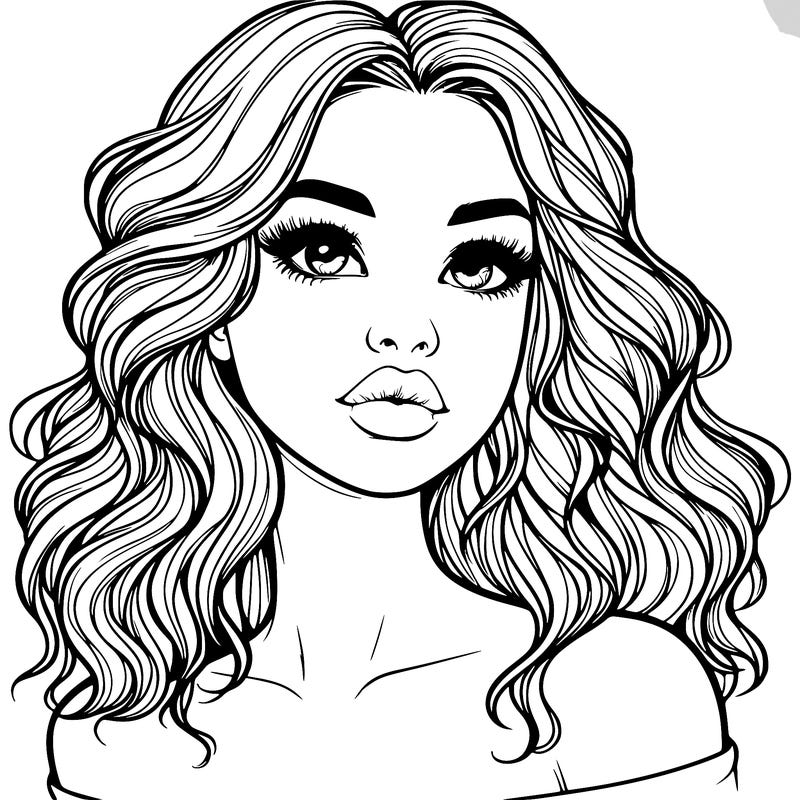 realistic girl with wavy hair and lips
