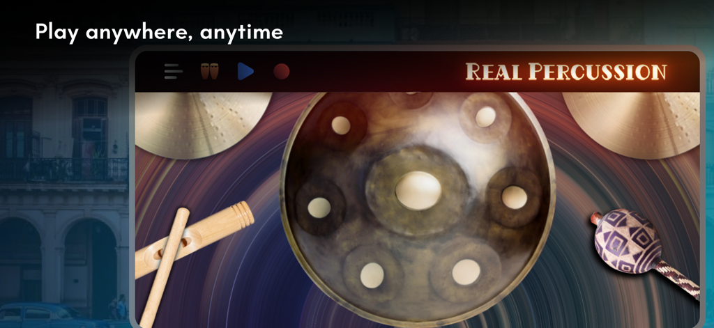 Hang drum virtual e instrumentos de percussão em uma tela de celular
