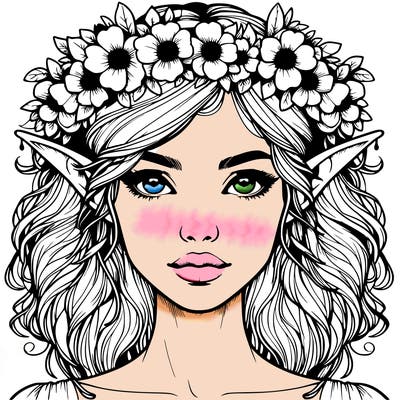 realistic female elf with flower crown