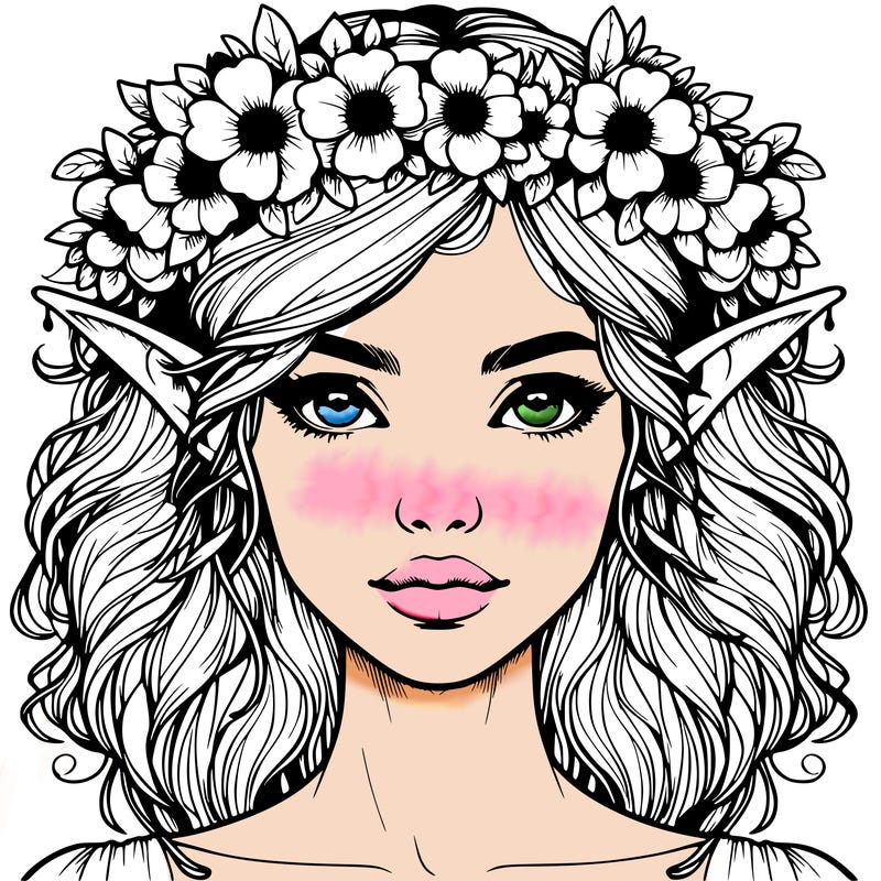 realistic female elf with flower crown