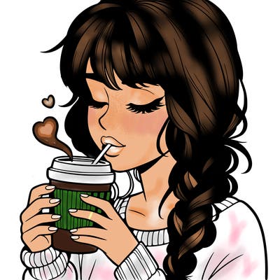 realistic girl drinking coffee