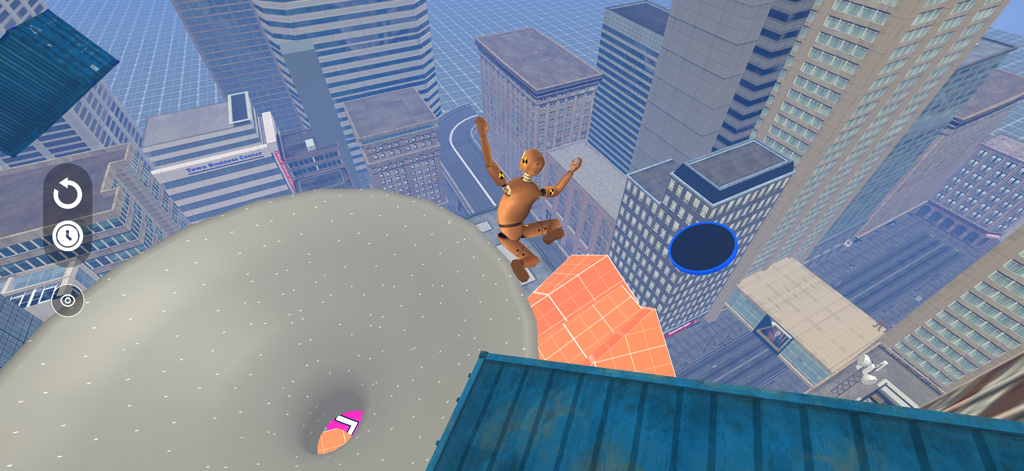 Ragdoll Sandbox 3D - A ragdoll dummy falling from a height in a 3D city environment