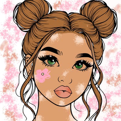 realistic girl with two buns on her hair and lips