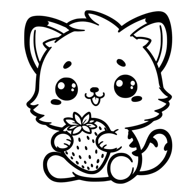 cute cat holding a strawberry