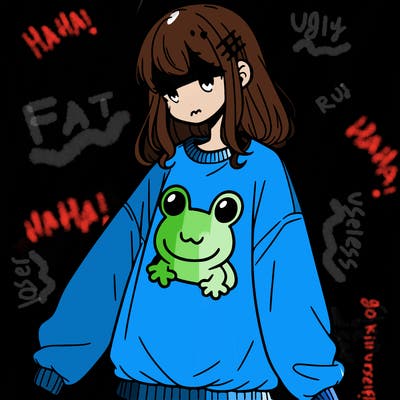 girl wearing frogging sweatshirt