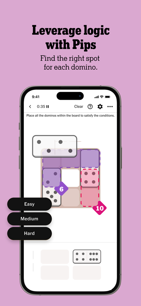 NYT Games Pips Logikrätsel-Gameplay auf einem Smartphone